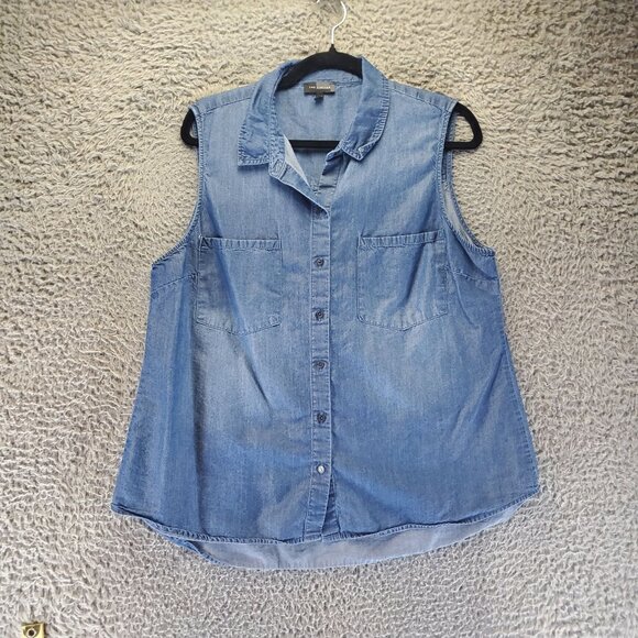 The Limited Top Womens XL Blue Sleeveless Button-Down Chambray Blouse - Picture 1 of 8